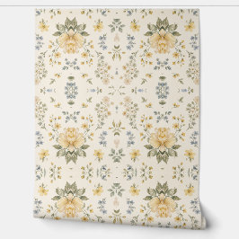 Gelb Blaue Blumen Tapete - Botanisches Muster