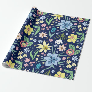 Gelb-blaue Blumenmuster Geschenkpapier