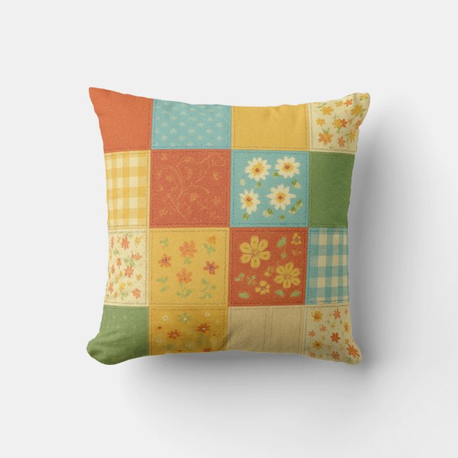 Gelb-blaue Patchwork-Decke Rustic Farmhouse  Kissen (Vorderseite)