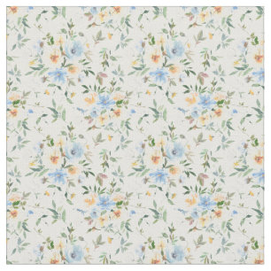 Gelb-blauer Blumenmuster-Baumwollstoff Stoff