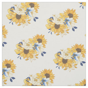 Gelb blauer Florals Sonnenblumen Blätter Muster Stoff