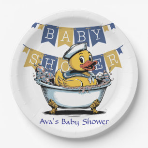 Gelb-blauer Gummienten-Junge-Baby-Party Pappteller