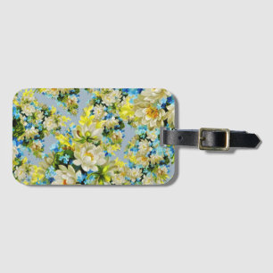 Gelb-blaues Blumenmuster im Vintage-Stil Gepäckanhänger