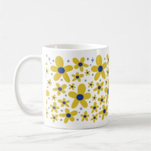 Gelb-blaues Gänseblumen-Blumenmuster Kaffeetasse