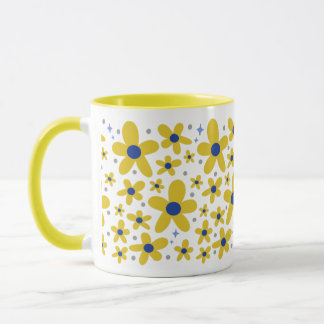 Gelb-blaues Gänseblumen-Blumenmuster Tasse