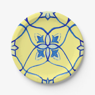 Gelb & Blaues Mediterranes Rund Pappteller