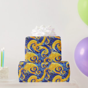 Gelb-blaues Sternennacht-Mosaikglas-Muster Geschenkpapier