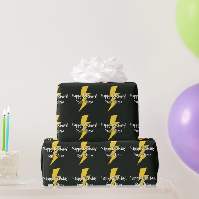 Gelb Blitz Licht Blitz personalisierter Geburtstag Geschenkpapier (Partygeschenke)