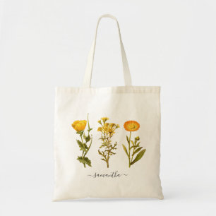 Gelb botanisch vintage personalisiert floral tragetasche