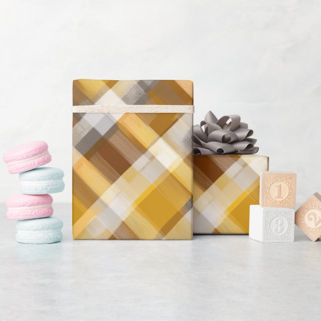 Gelb Braun Ernte Kariert Honig Karomuster Geschenkpapier (Babyparty)