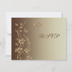 Gelb, braune Blüte mit Schmetterlingskarte RSVP Karte