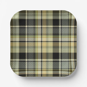 Gelb-braunes Tartan-Karomuster. Pappteller