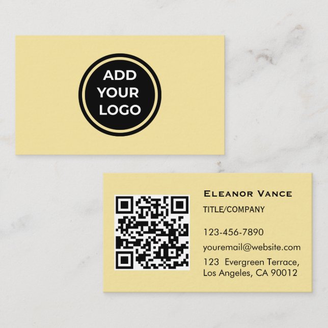 Gelb Butter Fügen Sie Logo Visitenkarte mit QR-Cod (Vorne/Hinten)