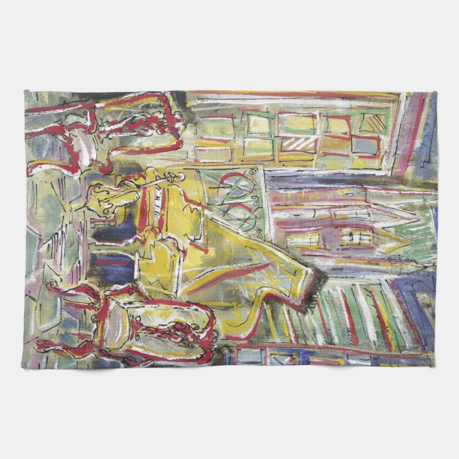 Gelb, Cello Geschirrtuch (Horizontal)