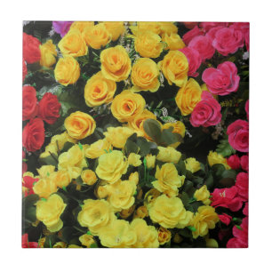 gelb,Chic, vintage, rot, rosa, Rosen, Blumen, Fliese