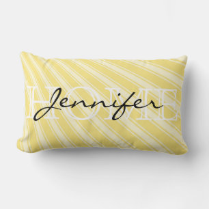 Gelb (Crayola) Streifen Muster Zuhause Monogramm Lendenkissen