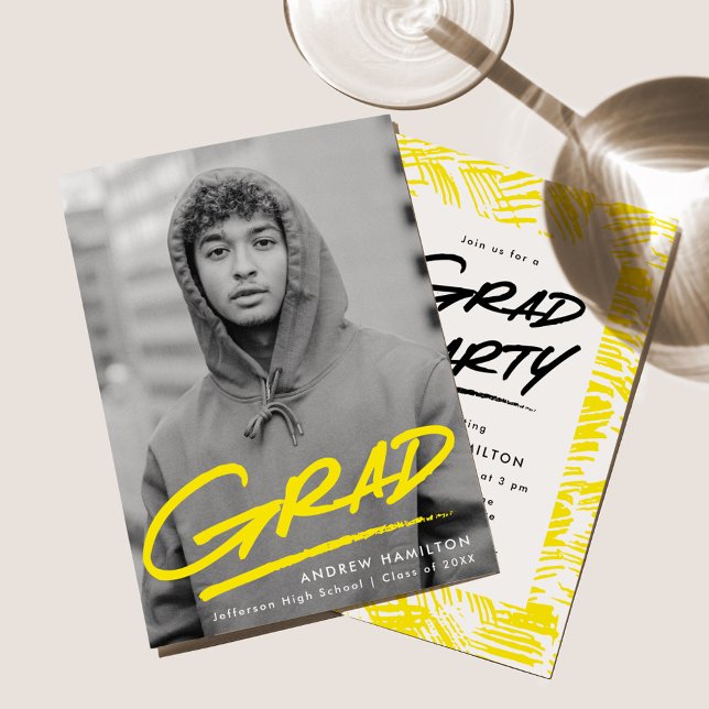 Gelb | Dashed Foto Graduation Party Einladung (Von Creator hochgeladen)