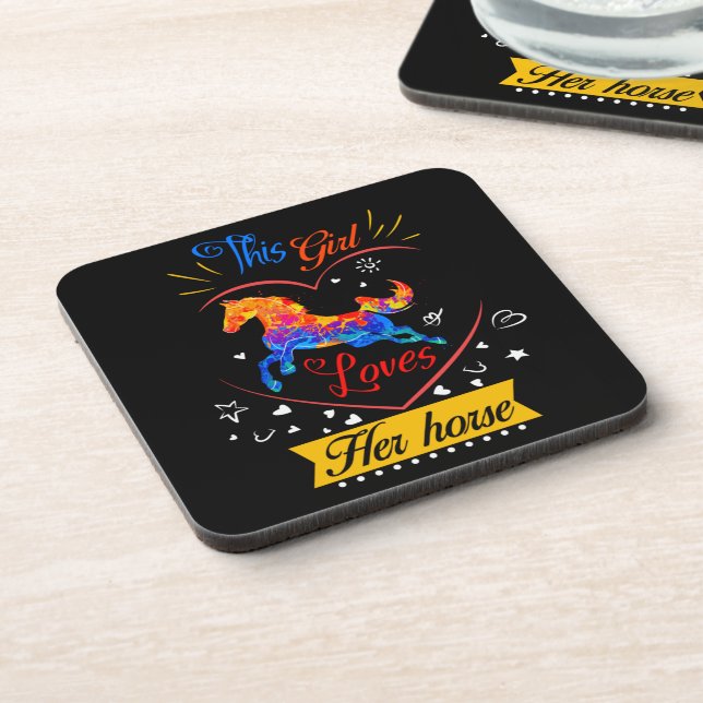 Gelb dieses Mädchen Liebe ihr Pferd Getränkeuntersetzer (Linke Seite)