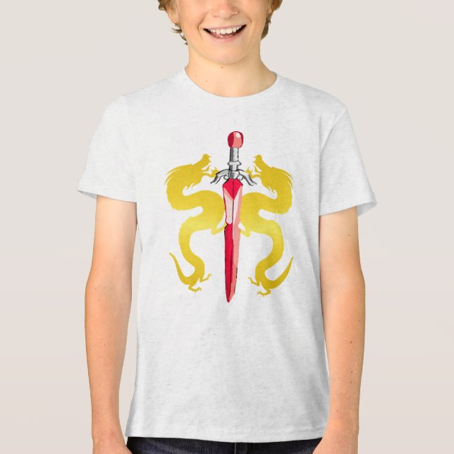 Gelb-Drache-Blitz-Emblem Tri-Blend Shirt (Vorderseite)