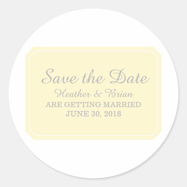 Gelb einfach elegant Save the Date Runder Aufkleber (Vorderseite)