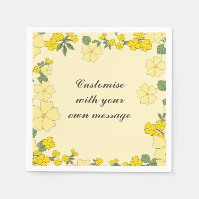 Gelb Floral Benutzerdefinierter Text Frühling Serviette (Vorderseite)