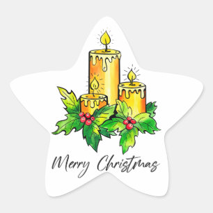 Gelb frohe Weihnachten und glücklich Neues Jahr Stern-Aufkleber