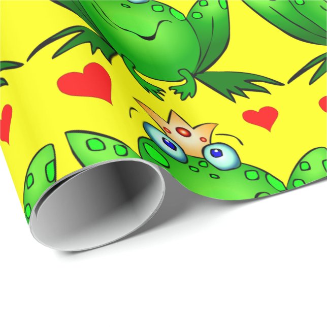 Gelb Frosch-Prinz-Cute Cartoon Frog Cheerful Geschenkpapier (Rolleneckpunkt)