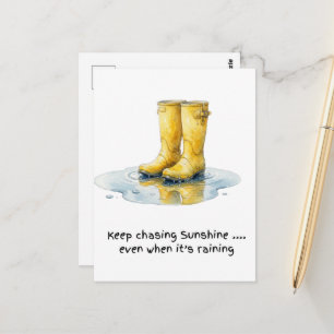 Gelb gefärbte Gummistiefel Wasserfarben Kunst Druc Postkarte