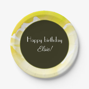 Gelb gemusterter Papier-Teller mit Blumenmuster Pappteller