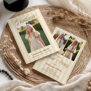 Gelb-gestreifte Prep-Abschlussfeier in Butterfarbe Einladung