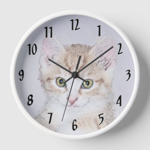 Gelb getigerte Katzenmalerei - Süße originelle Kat Uhr