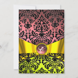 GELB GOLD BAND ROSA SCHWARZ DAMAST MONOGRAMM EINLADUNG