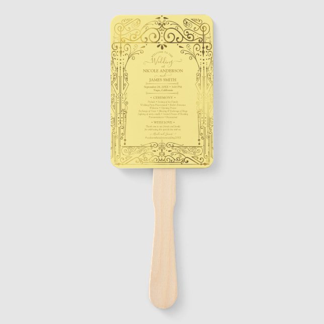 Gelb Gold Deco Chic Glam Hochzeitsprogramm Fächer (Vorderseite)