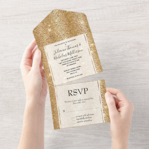 Gelb Gold Glam Glitter Dekor All In One Einladung