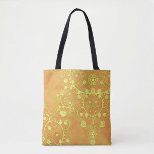 Gelb Gold Orange Fantasie Blumen Damast