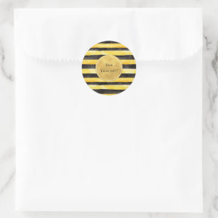 Gelb Gold Schwarz Bienen Streifen Runder Aufkleber
