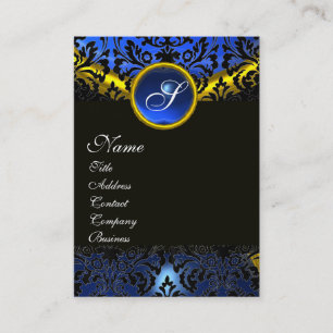 GELB GOLD SCHWARZ BLAU SAPHIR DAMAST MONOGRAMM VISITENKARTE