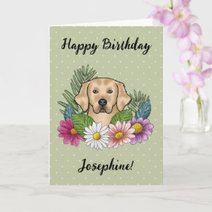 Gelb Golden Retriever Farbige Blumen Geburtstag Karte