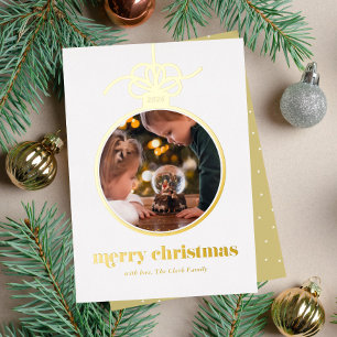 Gelb-goldene festliche Fotos in Weihnachtsdekorati Folien Feiertagskarte