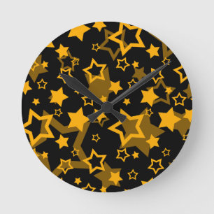 Gelb-goldene Sterne Glitter-Design Runde Wanduhr