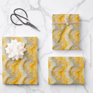 Gelb, Grau & Gold Marmor Geschenkpapier Set