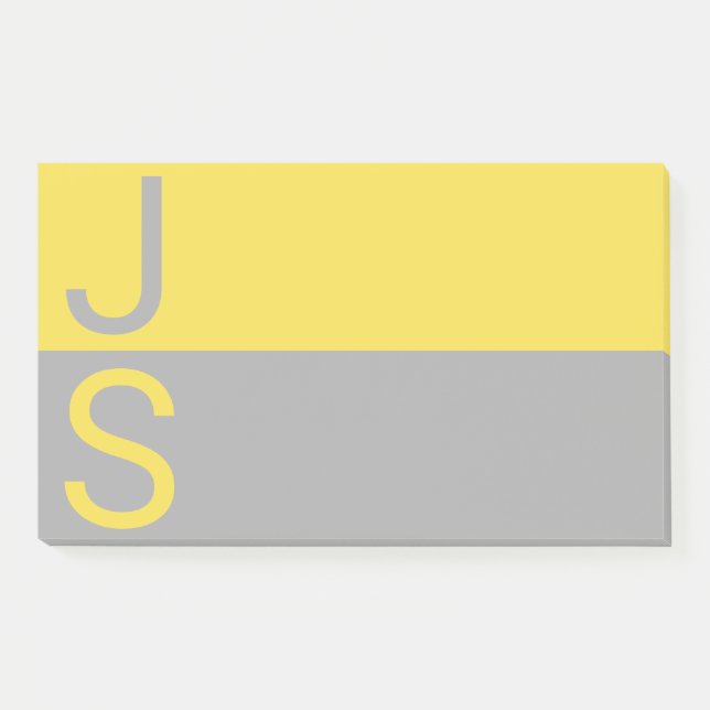 Gelb & Grau moderne Anfangsbuchstaben Monogramm Post-it Klebezettel (Vorderseite)