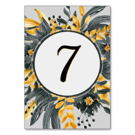 Gelb + Graue Wasserfarbe Elegante Hochzeit Tischnummer