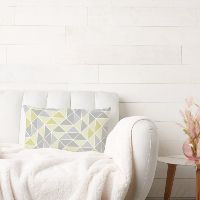 Gelb-Graues Abstraktes Dreieck-Muster Lendenkissen (Liege)