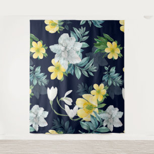 Gelb-graues Blumenmuster Wandteppich