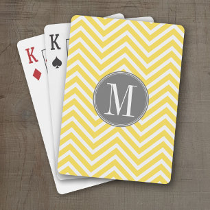 Gelb-graues Chevron-Muster mit individuellem Monog Spielkarten