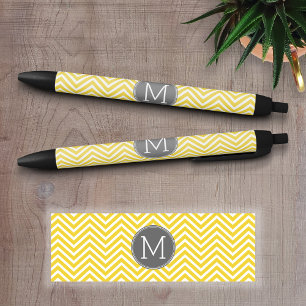 Gelb-graues Chevron-Muster mit Monogramm Kugelschreiber