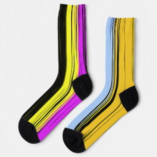 Gelb Grün Blau Lila Schwarz Vertikale Streifen Socken