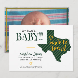 Gelb/grün gestreift aus Texas Foto Baby Ankündigung