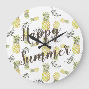 Gelb grün & Gold PINEAPPLE glücklich SOMMER Große Wanduhr